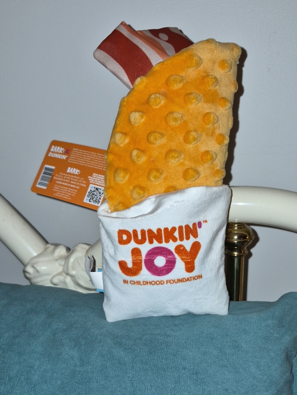 Limited-edition BARK x Dunkin' Wake-up Bacon Wrap Squeaky Dog Toy NWT